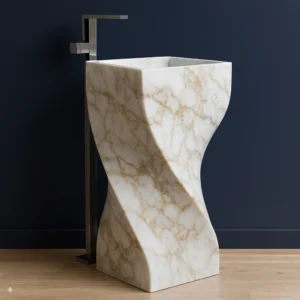 Twist Design Marble Pedestal Sink – Luxury Freestanding Stone Basin - Image 3