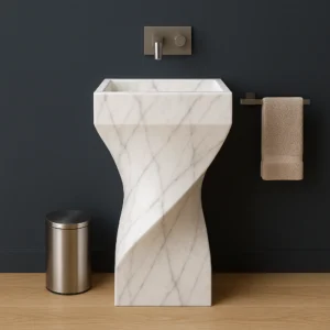 Twist Design Marble Pedestal Sink – Luxury Freestanding Stone Basin - Image 4