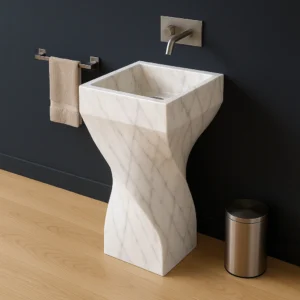 Twist Design Marble Pedestal Sink – Luxury Freestanding Stone Basin - Image 6