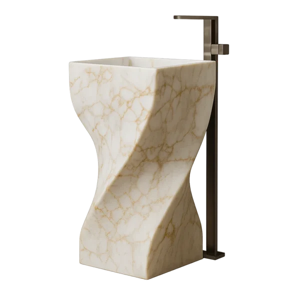 Twist Design Marble Pedestal Sink – Luxury Freestanding Stone Basin
