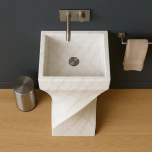 Twist Design Marble Pedestal Sink – Luxury Freestanding Stone Basin - Image 7