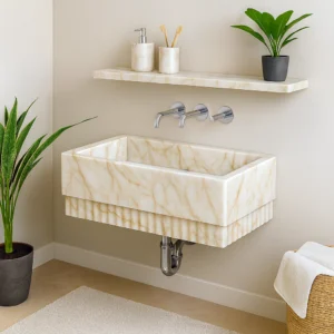 Wall-Mounted Fluted Marble Sink - Image 2
