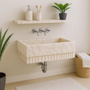Wall-Mounted Fluted Marble Sink - Image 4