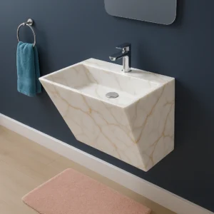 Wall-Mounted Marble Sink with Geometric Design - Image 3