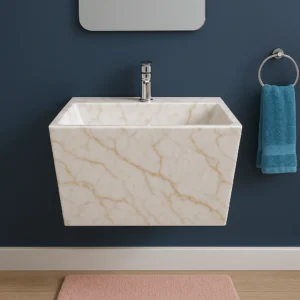 Wall-Mounted Marble Sink with Geometric Design - Image 4