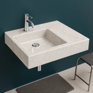 Wall-Mounted Marble Sink – Rectangular Handmade Stone Basin for Bathroom Vanity - Image 4