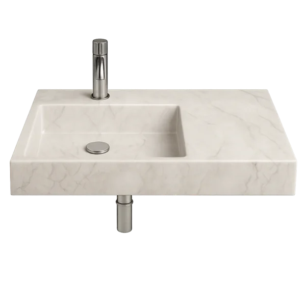 Wall-Mounted Marble Sink – Rectangular Handmade Stone Basin for Bathroom Vanity