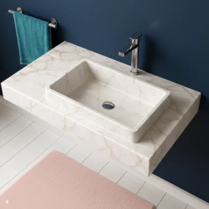 Wall-Mounted Rectangular Marble Sink – Modern Bathroom Basin - Image 5