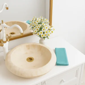 Petra Series Handcrafted Natural Beige Marble Vessel Sink - Image 4