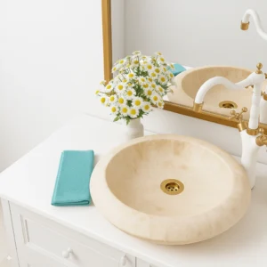 Petra Series Handcrafted Natural Beige Marble Vessel Sink - Image 5