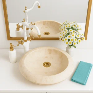 Petra Series Handcrafted Natural Beige Marble Vessel Sink - Image 6