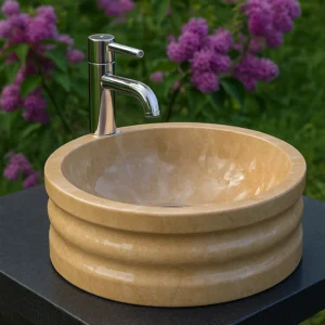 Layered Ring Design Honey Marble Vessel Sink - Image 4