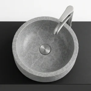 Textured Round Gray Marble Vessel Sink - Image 5