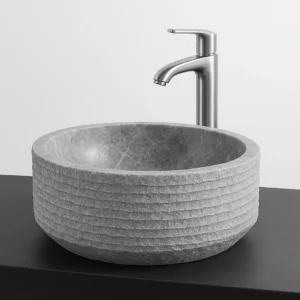 Textured Round Gray Marble Vessel Sink - Image 4