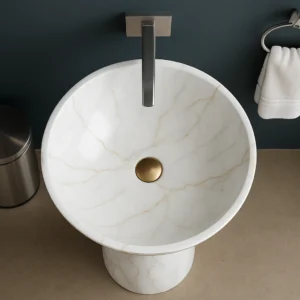 Luxury Marble Pedestal Sink – Handcrafted Chalice Design - Image 3