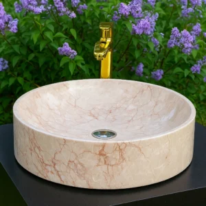 Modern Cylindrical Honey Marble Vessel Sink - Image 5