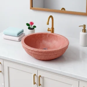 Petra Series Handcrafted Exotic Pink Marble Round Vessel Sink - Image 5