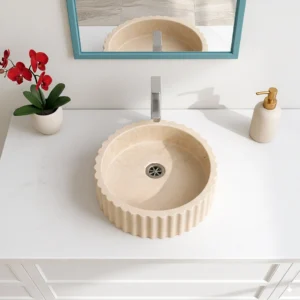 Petra Series: Beige Marble Fluted Edge Round Basin - Image 4