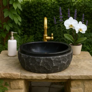 Petra Black Marble Chiseled Basin