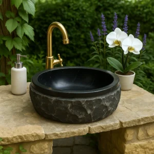 Petra Black Marble Chiseled Basin - Image 4