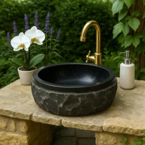 Petra Black Marble Chiseled Basin - Image 5