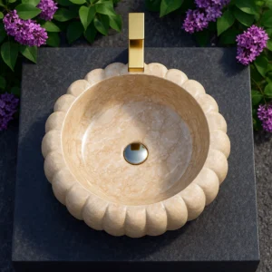 Pumpkin Design Honey Travertine Vessel Sink - Image 5