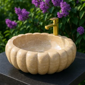 Pumpkin Design Honey Travertine Vessel Sink - Image 4