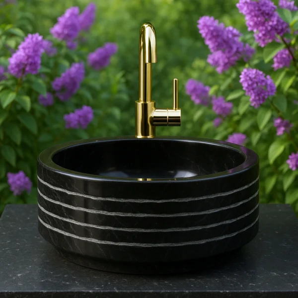 Marble Sink – Striped Round Stone Basin (5)