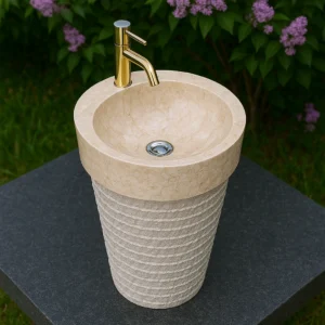 Modern Pedestal Natural Stone Sink with Ribbed Tapered Body - Image 5