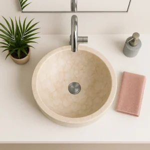 Handcrafted Textured Beige Marble Vessel Sink - Image 5