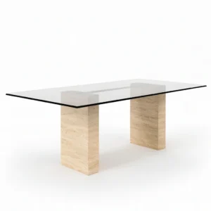 Core Solid Block Pedestal Square Travertine Table - Image 3