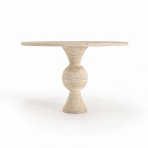 Kemer Hourglass Pedestal Round Travertine Dining Table
