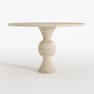Kemer Hourglass Pedestal Round Travertine Dining Table - Image 3