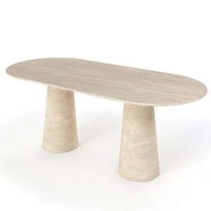 Orb Cubic Pedestal Square Travertine Table - Image 4