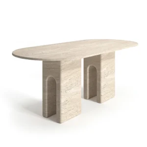 Pylon Oval Travertine Dining Table with Arch Detail