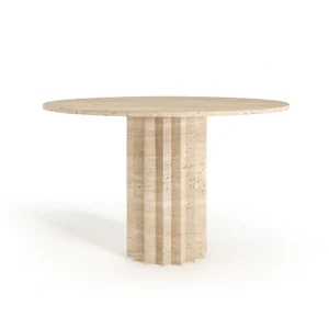 Vesta Fluted Pedestal Round Travertine Dining Table