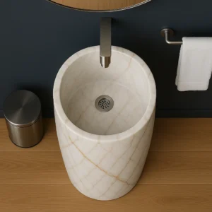 Modern Marble Pedestal Sink – Freestanding Luxury Bathroom Basin - Image 4