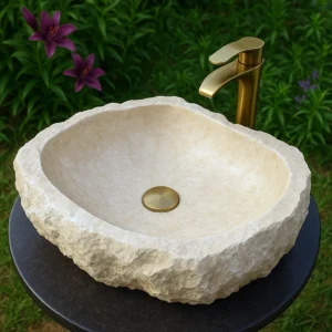 Handcrafted Organic Design Natural Stone Vessel Sink - Image 5
