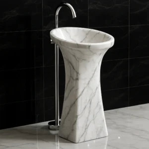 Modern Pedestal Natural Marble Sink – Freestanding Luxury Basin - Image 3