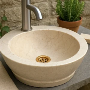 Petra Series Handcrafted Natural Beige Vessel Sink - Image 4