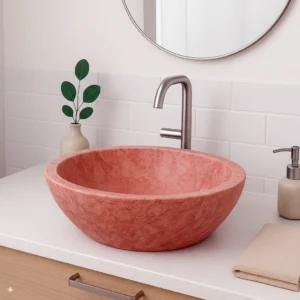 Petra Rose Series Handcrafted Pink Marble Round Vessel Sink - Image 5