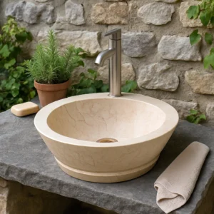 Petra Series Handcrafted Natural Beige Vessel Sink - Image 3