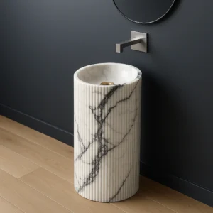 Modern Fluted Pedestal Marble Sink - Image 3