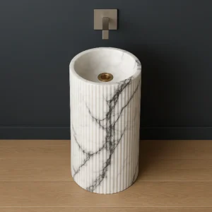 Modern Fluted Pedestal Marble Sink - Image 4