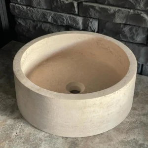Round Cream Marble Countertop Basin - Image 6